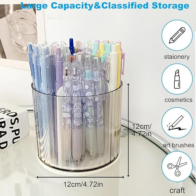 Marte Vanci 360 Degree Rotating Pen Pencil Holder Desk Stationery Organizer Tidy Organizer for Pencil Makeup Painting Brush Cosmetic Craft Storage Bin Pen Pot for Home Office School 6 Slots White