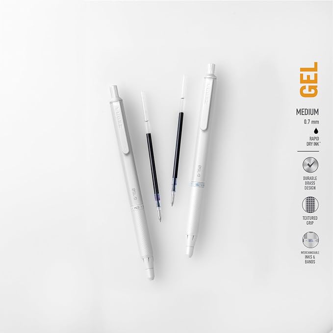Zebra Pen G-750 Signature Series Retractable Gel Pen 1-Pack with Refills, Black Ink, 0.7mm Medium Point, Pearl White Premium and Durable Brass Barrel, Textured Grip, Rapid Dry Ink (49801)