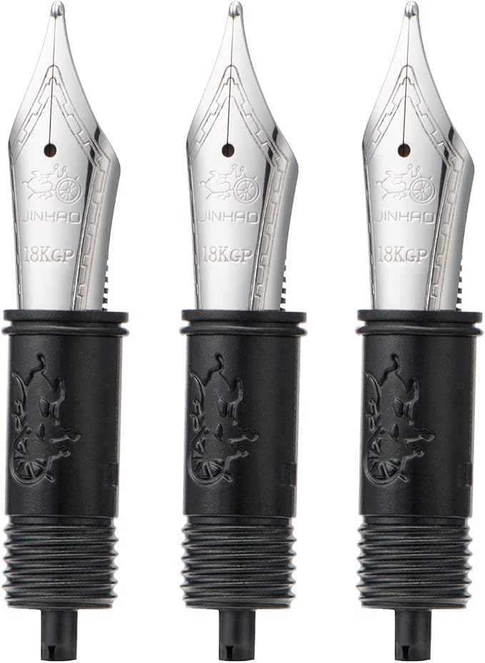 Set of 3 Jinhao 100 Fountain Pen Medium Nibs with Black Section Feed Silver Trim-Compatible with Jinhao 100, 9036, 9065, 9016 and 9013