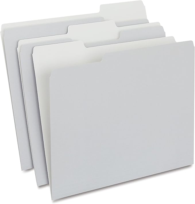 Staples File Folder, Letter Size, 1/3‑Cut Tab, Gray, Durable Paper Stock, 200/Carton