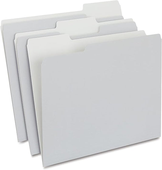 Staples File Folder, Letter Size, 1/3‑Cut Tab, Gray, Durable Paper Stock, 200/Carton