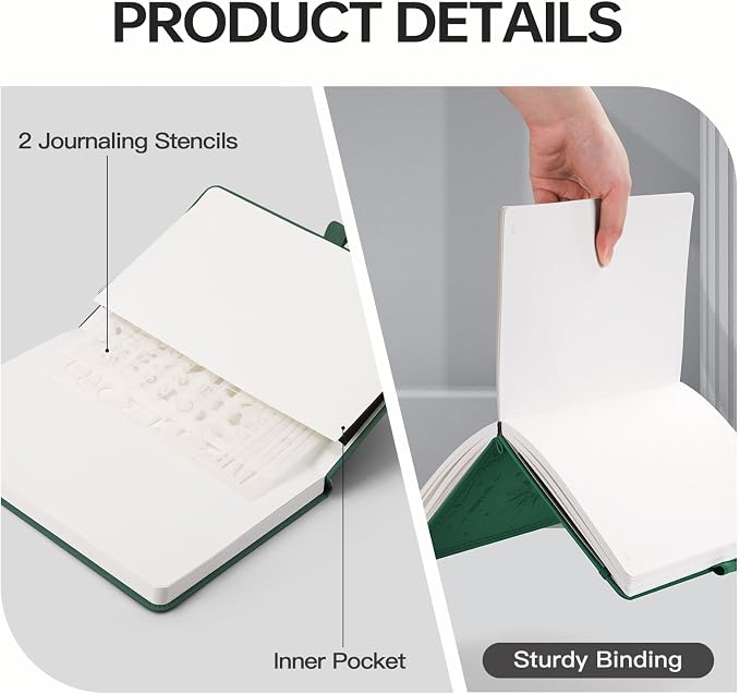 EMSHOI Blank Journal Notebook, 192 Pages, A5 Size (5.7'' x 8.3'') | Leather Hardcover, 100 GSM Thick Paper, Unlined, Plain, for Sketching, Drawing, Painting, Sun Debossed (Dark green)