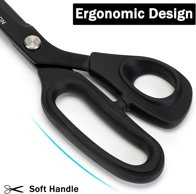 10" Scissors All Purpose, Heavy Duty Scissors for Office,Black | Premium Stainless Steel Sharp Blade,Comfort Grip Soft Handles for Fabric,Paper,Leather,Clothing, Sewing & Crafting DIY