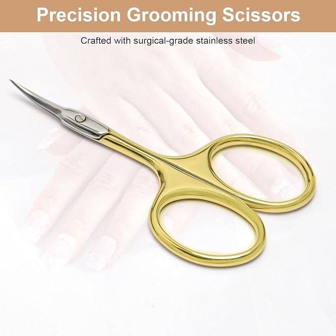 CGBE Cuticle Scissors, Extra Fine Curved Eyebrow Scissors, Gold | Stainless Steel, Round Handle, Precise Pointed Tip, Hangnail And Dry Skin Trimming, Russian Manicure Care