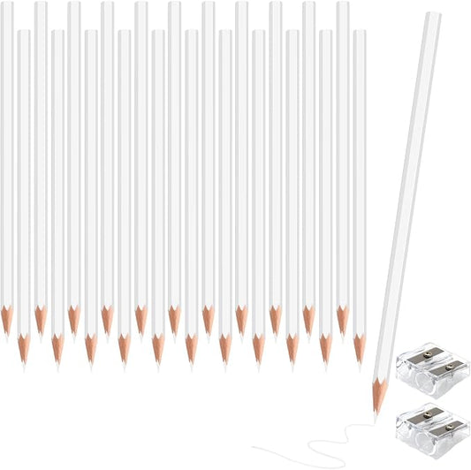 24 Pack White Colored Pencils for Kids, Pre-sharpened Art Pencils Back to School Supplies Set, Drawing Sketching Pencils for Students, Teachers, Classroom