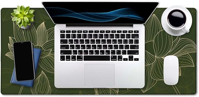 SSOIU Green Floral Desk Mat - Modern Gaming Mouse Pad, Large XXL Size, 35.5" x 15.7
