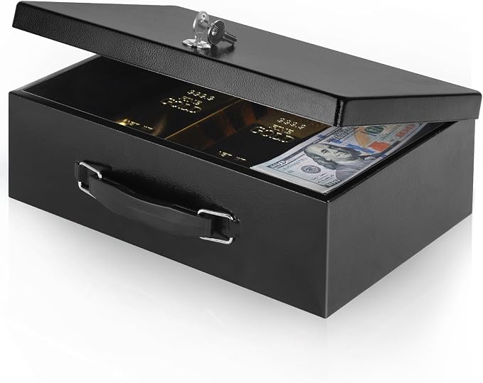 xydled Fire Resistant Safe Fire Safe Box with Key Lock for Home Office Security Storage for Valuables Documents,12.8 x 8.5 x 4.5 Inch,Black