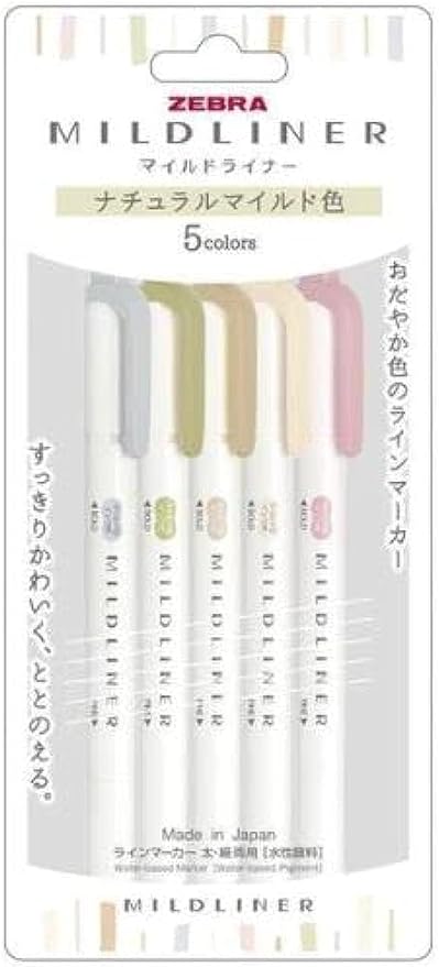 Zebra Line Marker WKT7-5C-NTC Dual-Purpose Water-Based Pigment Mildliner [Natural Mild Colors] 5 Colors