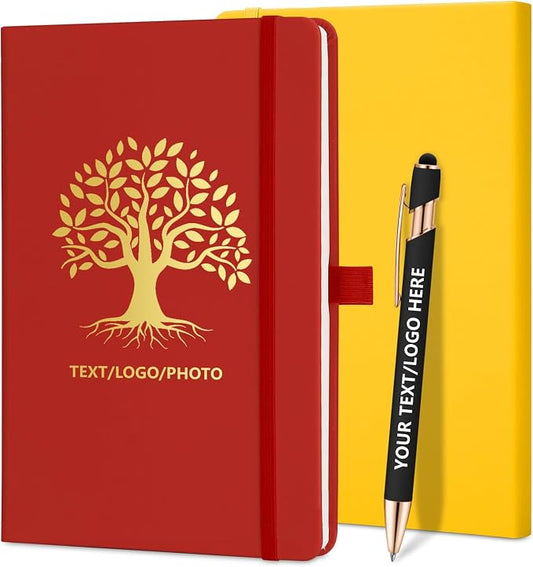 ENOMY Personalized Notebook 10 PC Pens Custom Notebook with Pen Holder Personalized Journal Strap Design for Men Women Ideal Gift, Red