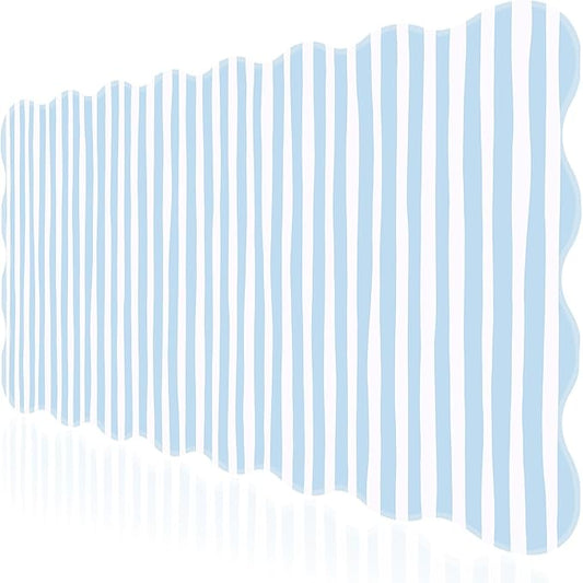 L-SPOUTTO Blue Striped Mouse Pad,Scalloped Desk Mat XXL Large Geometric Gaming Mousepad,35.4x15.7in Non-Slip Rubber Base Keyboard Pad Waterproof Desktop Mat for Laptop Computer Game Home Office