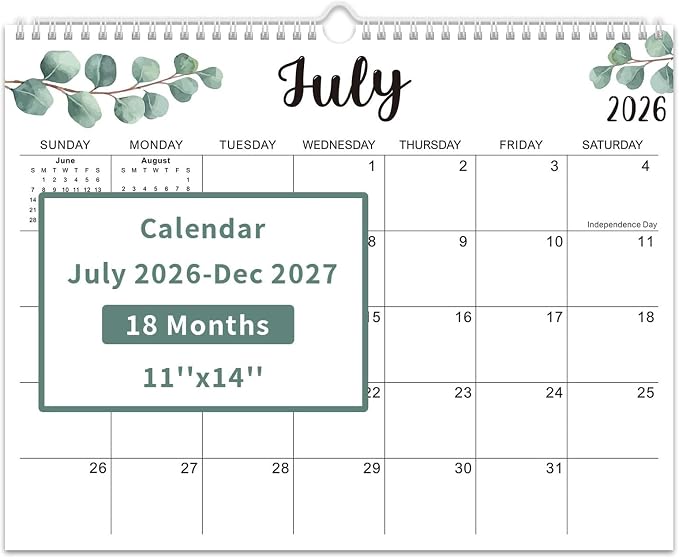Comix 2026-2027 Wall Calendar, 18 Months Jul 2026 - Dec 2027 Monthly Planner, 120 GSM Thick Paper Lined Blocks, Hanging Calendar for Home Office Classroom, 14 x 11 Inch