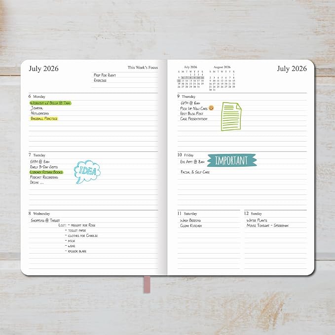 26-27 Academic Planner - Weekly and Monthly Planner, Jul 2026 - Jun 2027, Holidays, Contacts and Notes Pages, Vegan Leather Cover, Elastic Closure, 5.5”x8.25”, Rose Gold