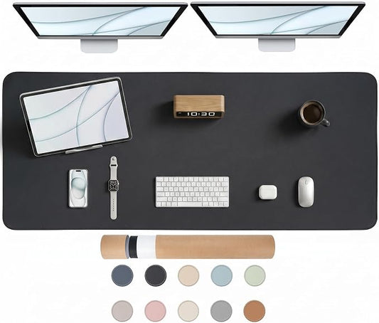 Large Desk Pad Non-Slip Desk Mat Protector for Keyboard Mouse Waterproof Vegan Leather Surface Faux Leather Laptop Mat Smooth Mouse Pad Premium Gift Tube Obsidian Black 55" x 23"