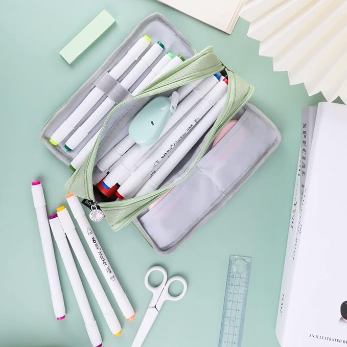 iSuperb Large Pencil Case 3 Compartments Pencil Pouch Big Capacity Pencil Bag for Kids Teen Girls Boys Student School Supplies Oxford Organizer Pen Bag Cosmetic Makeup Pouch