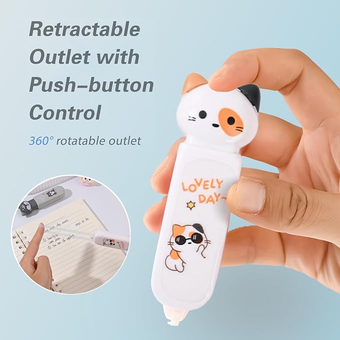 Correction Tape, Mini Retractable Correction Tape Pen, with Aesthetic Cute Cat Applicator,for Back To School Office Supplies.