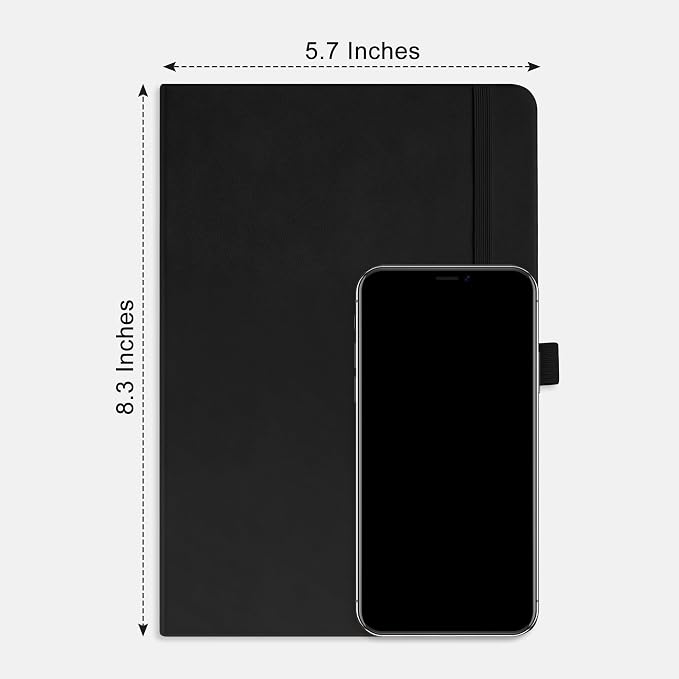 RETTACY Lined Journal Notebook, 192 Numbered Pages, A5 Size (5.7'' x 8.3'') | Leather Hardcover, 100 GSM Thick Paper, for Men & Women, Journaling, Writing, Work & Office (Black)