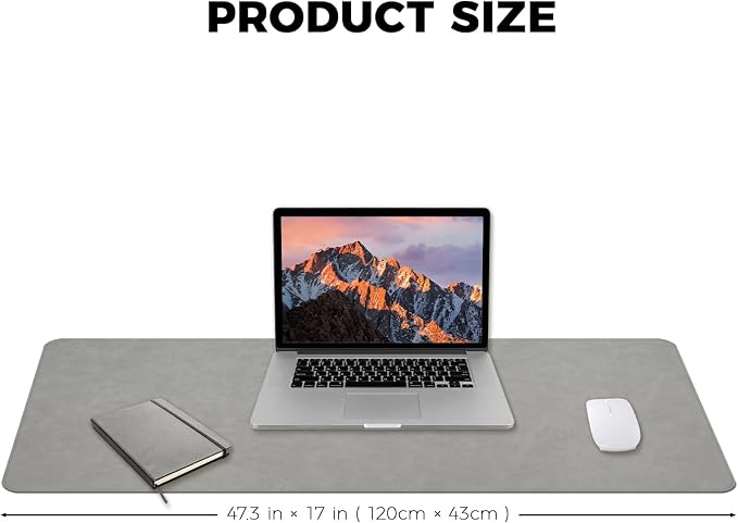 CHEERYGOO Faux Leather Desk Mat - Waterproof Mouse Pad, Non-Slip PU Leather Blotter, Writing Surface for Office and Home 47"x17" XXL Light Grey