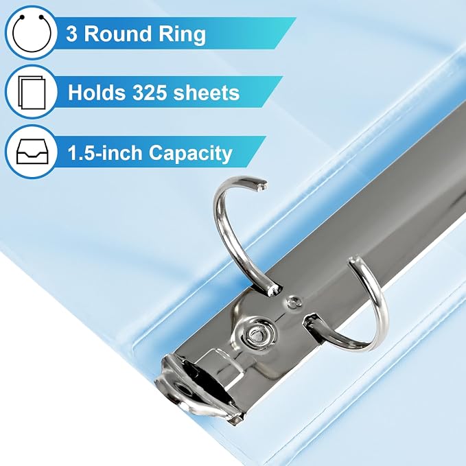1.5'' 3-Ring-Binder with Pockets, 325 Sheets Capacity, 2 inch Binders fits 11" x 8.5" US Letter Size, Assorted 4 Pastel Colors - Ideal for School, Office, and Home Use (1.5 inch)