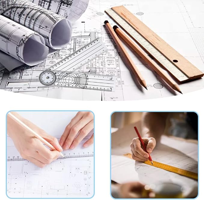 7 Inch Foldable Angle Ruler, Clear 360 Degree Goniometer Tool | Transparent plastic angle measuring tool with dual scales for woodworking, drafting, design, engineering and classroom use