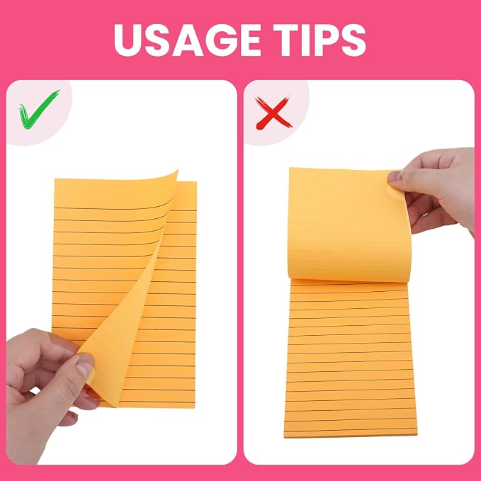 6 Pack 4x6 Lined Sticky Notes, 270 Sheets Super Sticky Memo Pads with Lines | Colorful Self-Stick Notes for Office, School, Teacher Supplies, Study Notes, To Do Lists & Daily Reminders