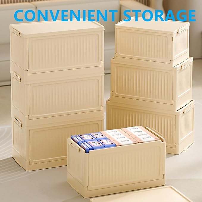 Foldable Storage Bins with Lids, 2‑Pack Beige – Collapsible Storage Box Organizer for Closet, Clothes, Toys, Books, Documents