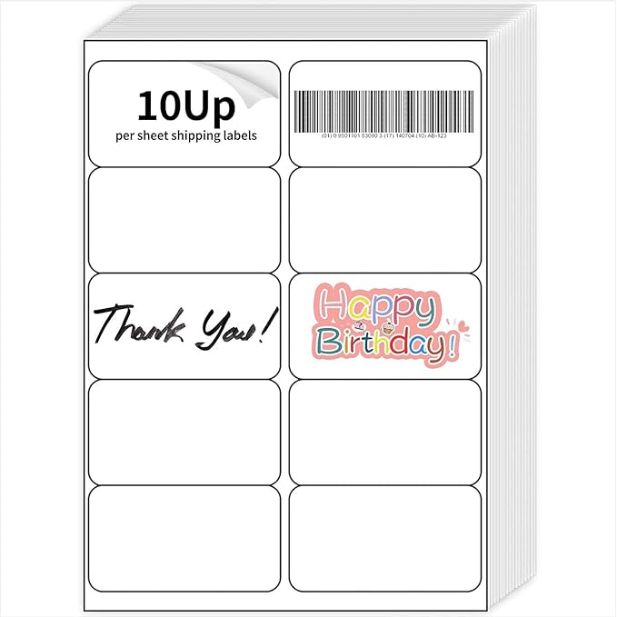 200 Sheets 2" x 4" Shipping Mailing Labels Printable White 10 up Address Label for Laser/Inkjet Printers - Matte, 10 Labels per Sheet, All 2000 Labels