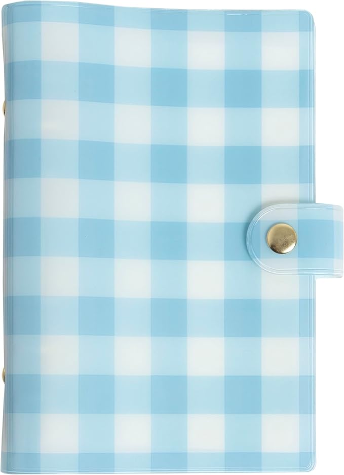 Pearhead Blue Gingham 5x7 Binder Journal with Snap Closure – 1 Inch Round Ring 6 Ring Refillable Notebook – 100 Lined College Ruled Pages, Thick 100 GSM Paper – Small PVC Planner Organizer, Journal Gift For Women