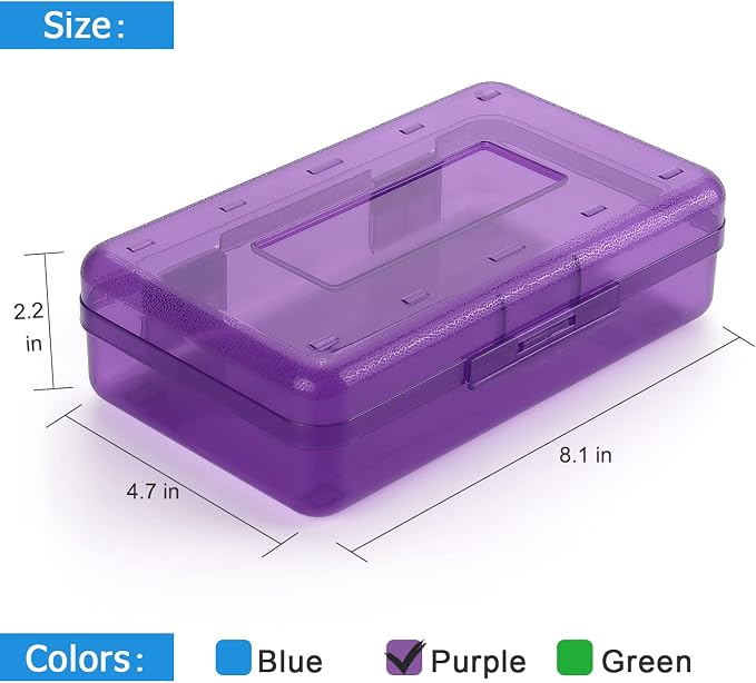 Tamaki 1 Pack Plastic Pencil Box Large Capacity, Purple | Clear Boxes with Snap-tight Lid Stackable Design and Stylish Office Supplies Storage Organizer