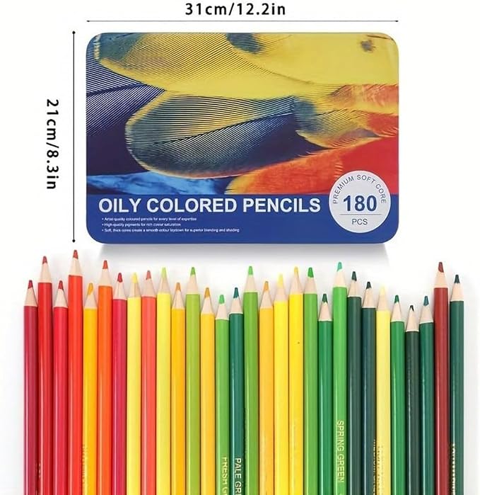 MATOTO 180-Colors Oil-Based Colored Pencils Set, Professional Artist-Grade Vibrant Soft Core For Coloring Books, Drawing, Sketching- Premium Art Supplies in Elegant Metal Tin Case, Gift for Artists