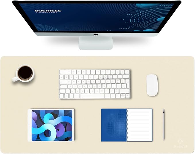 K KNODEL Office Desk Mat, Leather Mouse Pad (31.5"x15.7", Ivory Cream) | Desk Pad, Keyboard Pad, Computer and Laptop Mat, Desktop Protector and Cover, Writing Pad and Blotter for Home Office