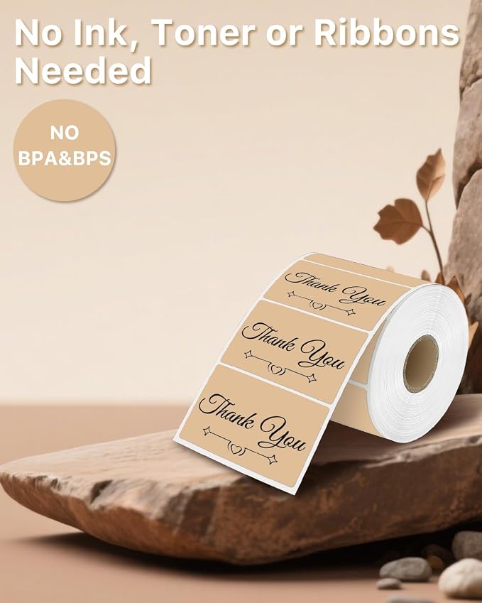 iEager 3" x 2" Thermal Labels, Durable Thermal Printer Stickers, Brown | Self-Adhesive Rectangle Label with Perforation Line, 500 Labels/Roll