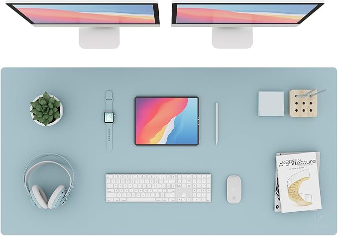 K KNODEL Extra Large Desk Mat, Leather Mouse Pad (47.2"x23.6", Light Blue) | Desk Pad, Keyboard Pad, Computer and Laptop Mat, Desktop Protector and Cover, Writing Pad and Blotter for Home Office