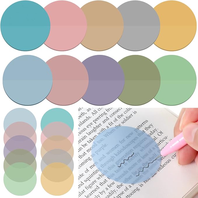 Sabary 500 Sheets Transparent Sticky Notes Round Translucent Sticky Notes Tabs Colorful Page Flags Stickers Clear Book Markers Bible Journaling Office Back to School Supplies(1.75 Inch,Classic)