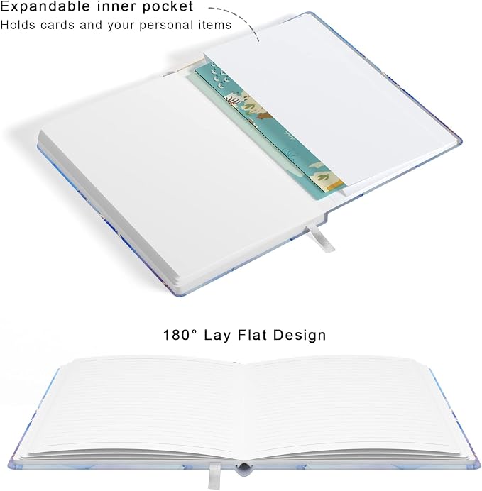 Lined Journal Notebook, Marble Hardcover, Medium 5.7 x 8.4 in, 160 Pages Thick Paper, Cute Aesthetic A5 College Ruled Notebook for Journaling Writing Work Office School Men Women, Purple Ink