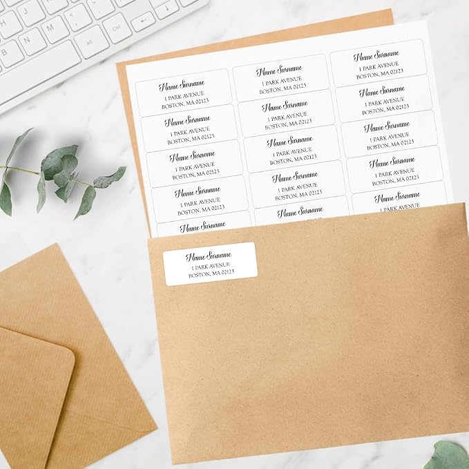 Personalized Return Address Labels – Classic Script Design, Custom Name & Address, Peel & Stick Mailing Labels, 100 Count (1" x 2⅝") by Dotty About Paper