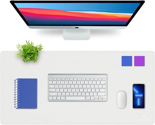 K KNODEL Large Sewing Leather Desk Mat, Desk Pad (White, 35.4" x 17") | Mouse and Keyboard Pad, PVC Computer and Laptop Mat, Desktop Protector and Cover, Writing Pad and Blotter for Home Office