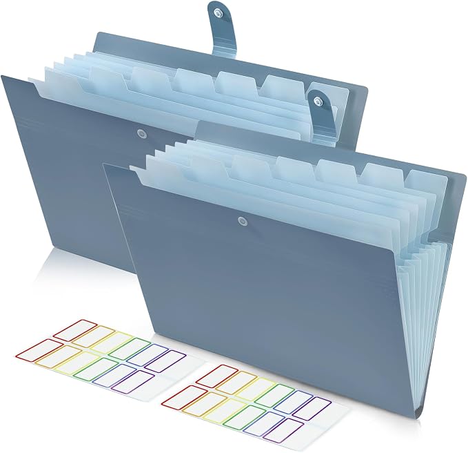 2Pack Accordion File Organizer Expanding File Folder with 8 Pockets Office | Letter Size Portable Paper Document Organizer for Office Home Business Supplies, Student classroom storage