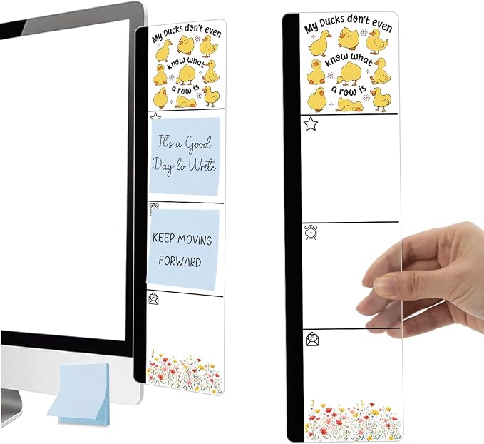 Monitor Memo Board Acrylic Sticky Note Holder Funny Duck Office Desk Decor with 100 Self Stick Note Pads My Ducks Don't Know What A Row is Quote