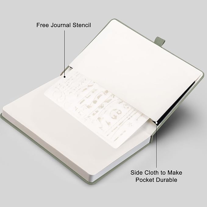 AHGXG Dotted Journal Notebook, 192 Pages, A5 Medium Size (5.7'' x 8.3'') | Leather Hardcover, 100 GSM Thick Paper, for Journaling, Planning, Tracking (Light Green)