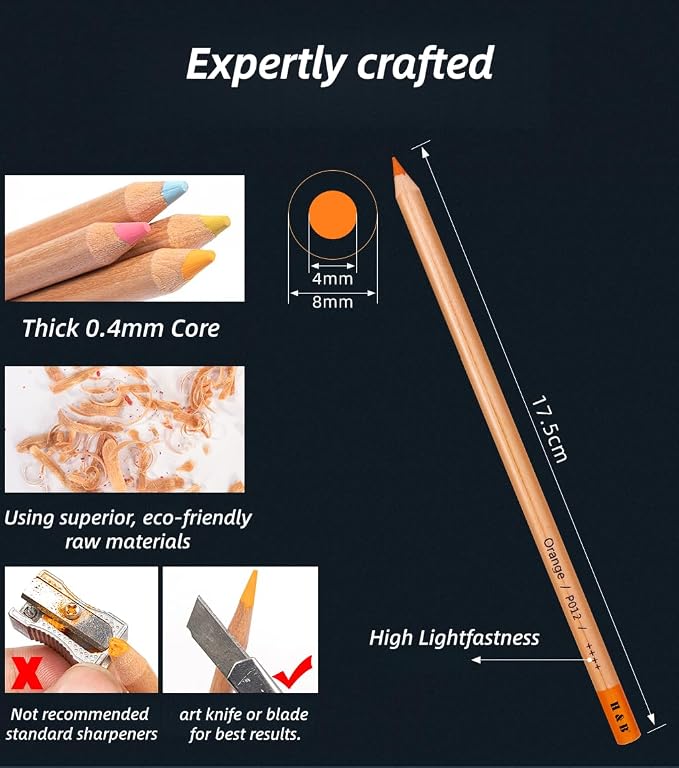 H & B 72 Pasteltint Chalk Pastel Colored Pencils Set for Adults & Artists | Soft, Vibrant, Artist-Grade Colors in Durable Tin Case | Ideal for Professional Drawing, Sketching, Coloring & Blending