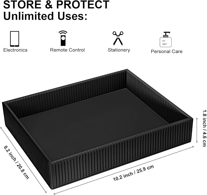 SITHON Valet Tray Desk Organizer PU Leather Catchall | Bedside Vanity Tray Nightstand Caddy Coin Box Key Jewelry Storage Organizer, Graduation, Stripe Black