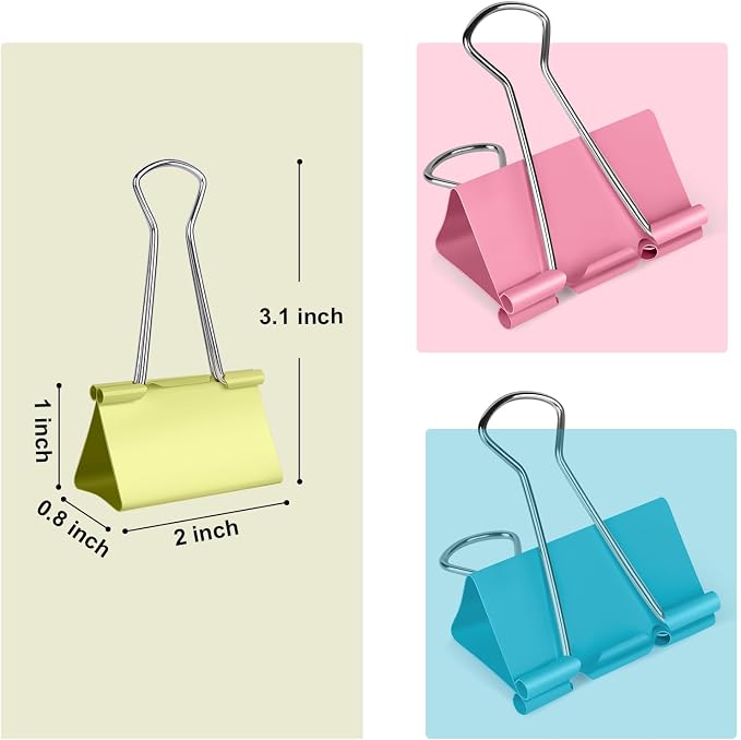 Ufmarine Extra Large Binder Clips 2 inch Length, (40 Pcs) Colorful Paper Clips Large for Office