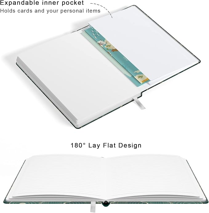 Lined Journal Notebook, Hardcover Journal for Women, Medium 5.7 x 8.4 in, 160 Pages Thick Paper, Cute Aesthetic Floral College Ruled Notebook for Journaling Writing Work Office School, Leaf