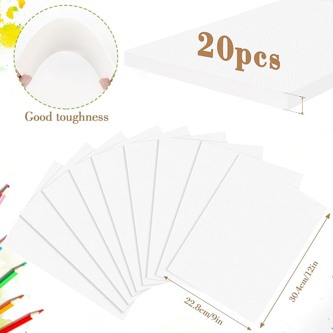 Watercolor Paper Pad, 9x12 140lb/300g Water Color Paper, 20 Sheets Cold Press Drawing Painting Paper Sketchbook Notebook, Art Supplies for Watercolors Acrylic Marker, Sketch Book for Kids Adults