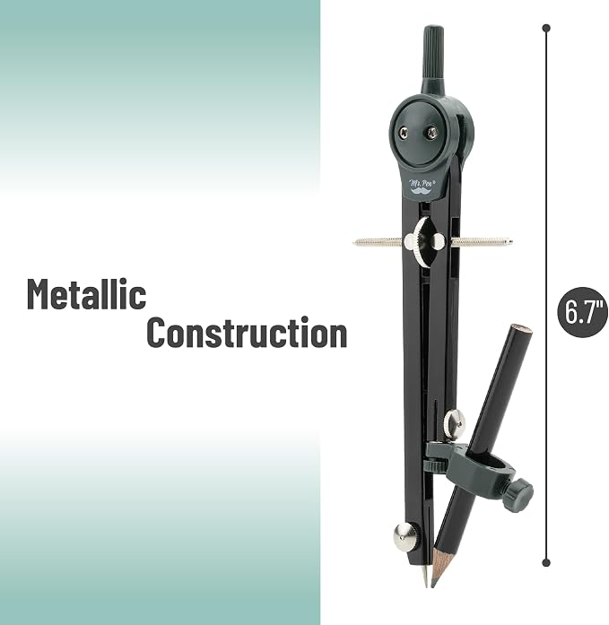Mr. Pen- Metal Geometry Compass, Center-Wheel Design | Precision Drafting Compass with Pencil for School & Technical Drawing, Draws Circles up to 11 Inches Diameter