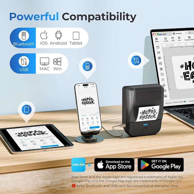 PM240 Label Maker Machine with 3 Tapes, Label Printer Black, Set 1 | 2'' Bluetooth Thermal Sticker Label Maker for Small Business, Home, School, Office Safety Label Maker with Multiple Templates