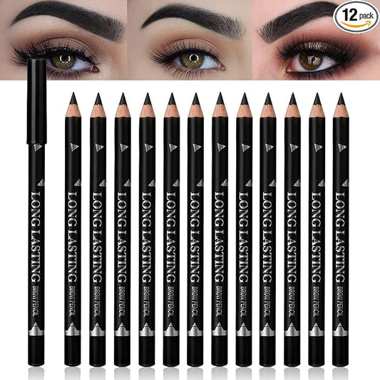 12Pcs Eyebrow Pencils for Women, Wooden Hard-Core Black Eyebrow and Eyeliner Pencil, Long Lasting Waterproof and Sweat-Proof, Beginner Makeup Brow Pencil, Create a Natural Eye Brow Makeup