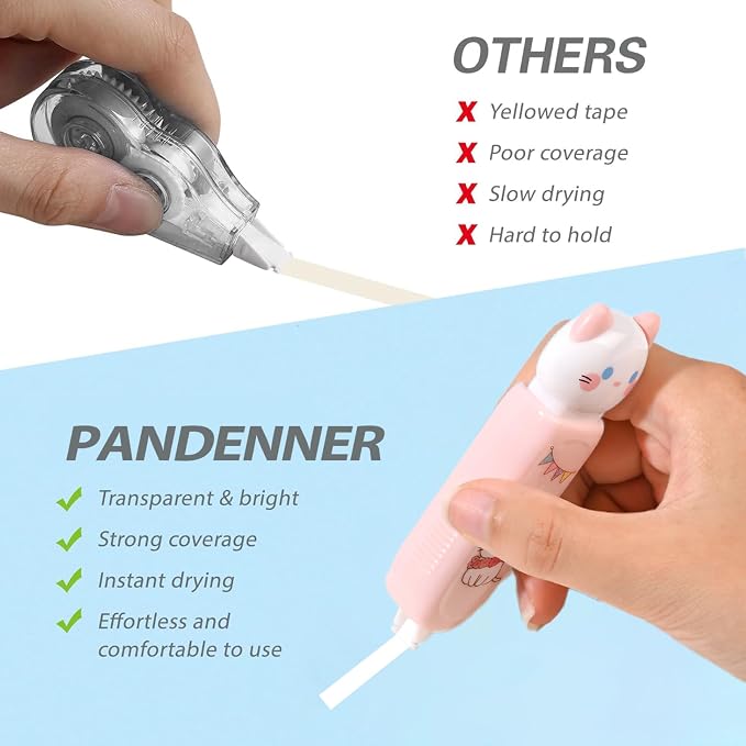 Correction Tape, Mini Retractable Correction Tape Pen, with Aesthetic Cute Cat Applicator,for Back To School Office Supplies.