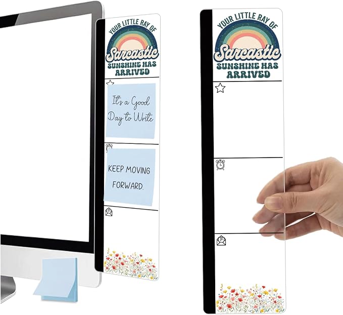 Monitor Memo Board Acrylic Sticky Note Holder Sarcastic Sunshine Rainbow Office Desk Decor with 100 Self Stick Note Pads Your Little Ray of Quote