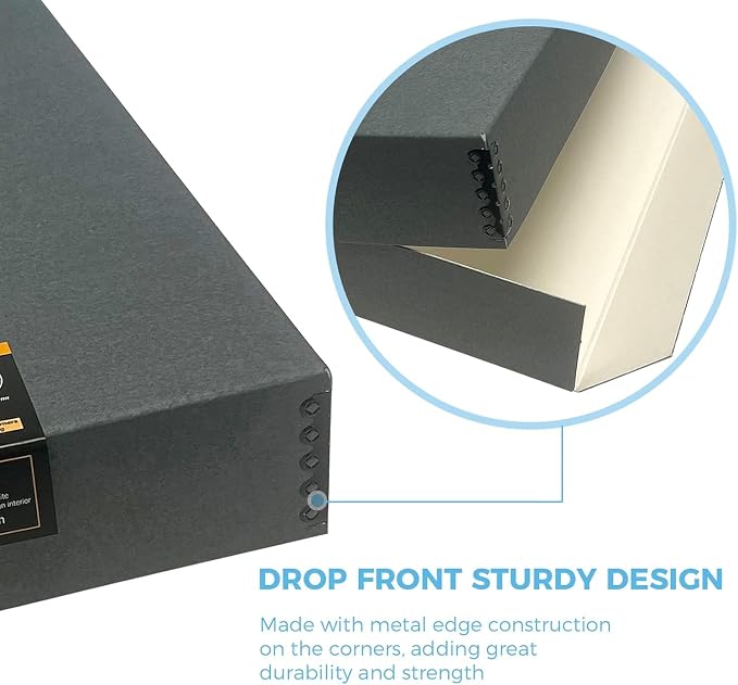 Lineco Museum Archival Storage Box, Drop Front, 14.75x18.75x3 in, Gray | Acid-Free with Metal Edge, Preserves Picture Longevity, Organize Photos, Newspapers, Prints, Documents, Crafts, DIY